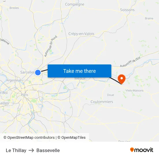 Le Thillay to Bassevelle map