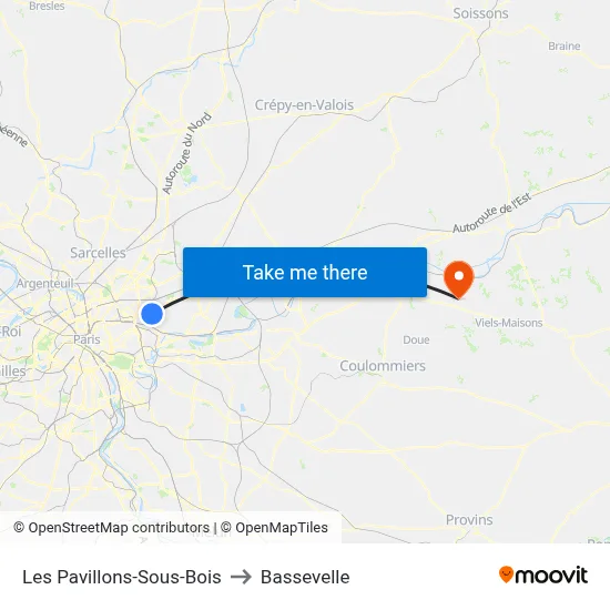 Les Pavillons-Sous-Bois to Bassevelle map