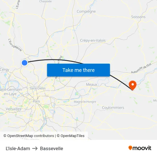 L'Isle-Adam to Bassevelle map
