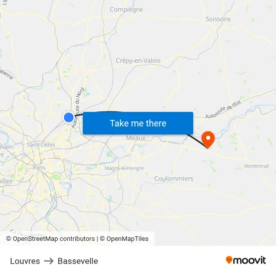 Louvres to Bassevelle map