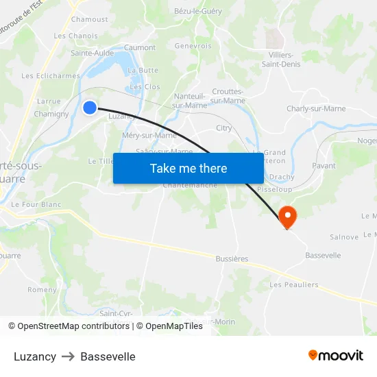 Luzancy to Bassevelle map