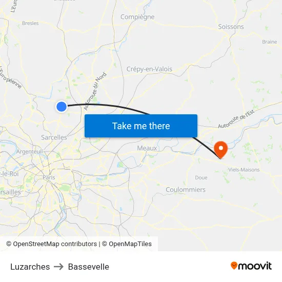 Luzarches to Bassevelle map