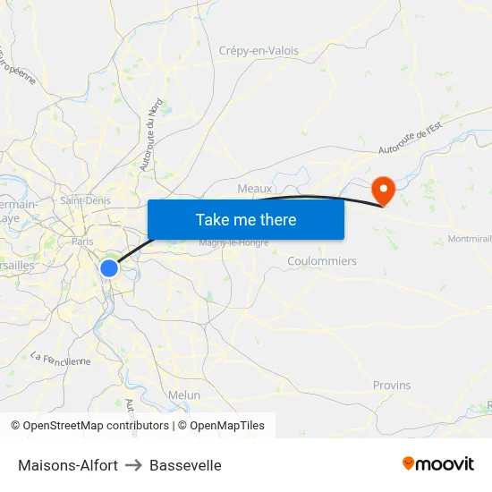 Maisons-Alfort to Bassevelle map
