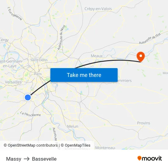 Massy to Bassevelle map