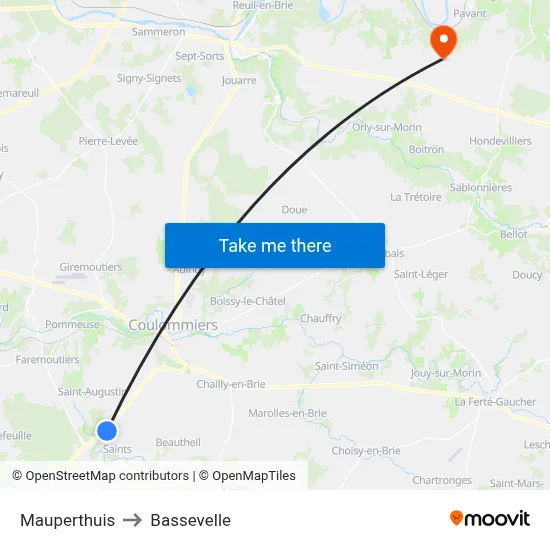 Mauperthuis to Bassevelle map