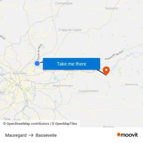 Mauregard to Bassevelle map