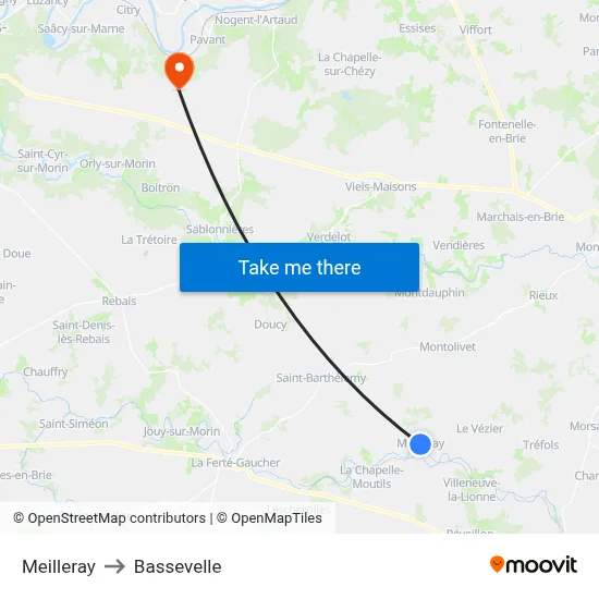 Meilleray to Bassevelle map
