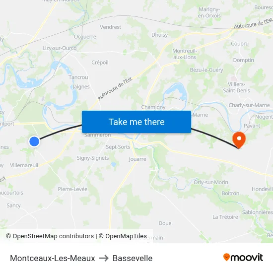 Montceaux-Les-Meaux to Bassevelle map