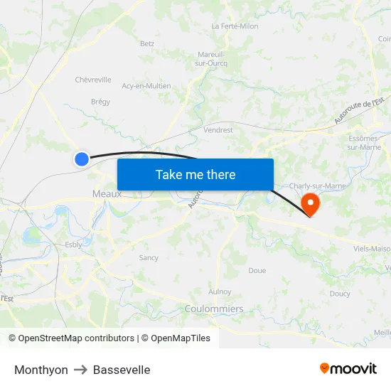 Monthyon to Bassevelle map