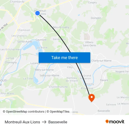 Montreuil-Aux-Lions to Bassevelle map