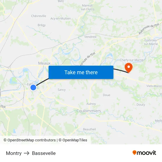 Montry to Bassevelle map