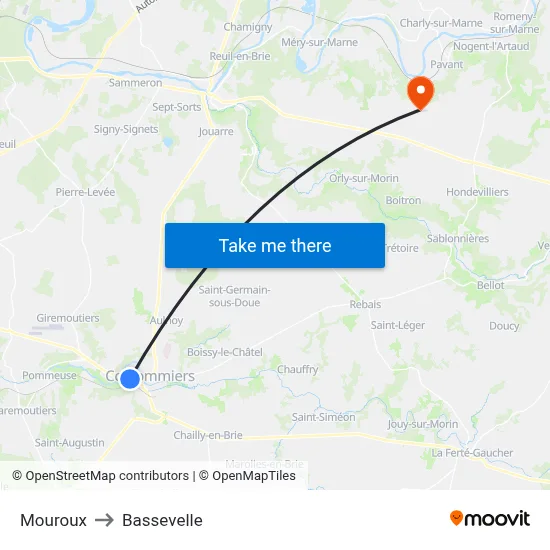 Mouroux to Bassevelle map