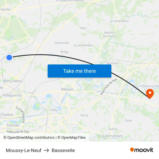 Moussy-Le-Neuf to Bassevelle map