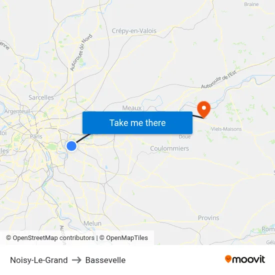 Noisy-Le-Grand to Bassevelle map