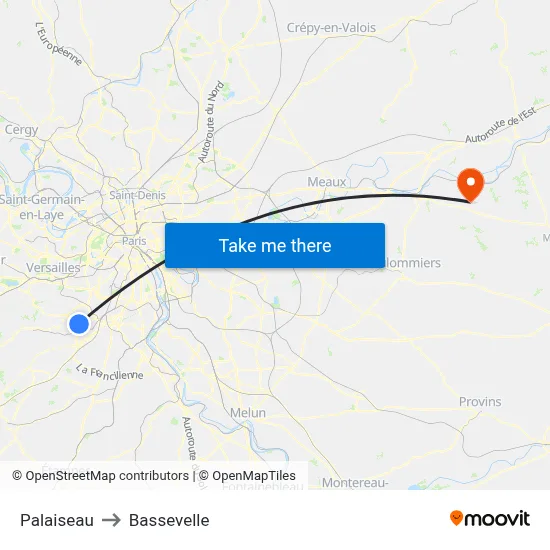 Palaiseau to Bassevelle map