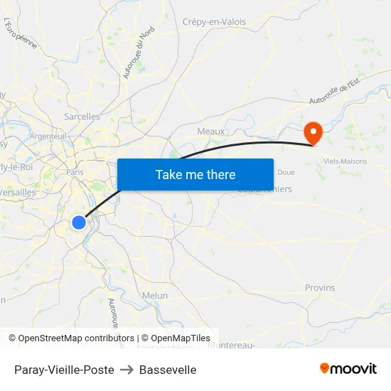 Paray-Vieille-Poste to Bassevelle map