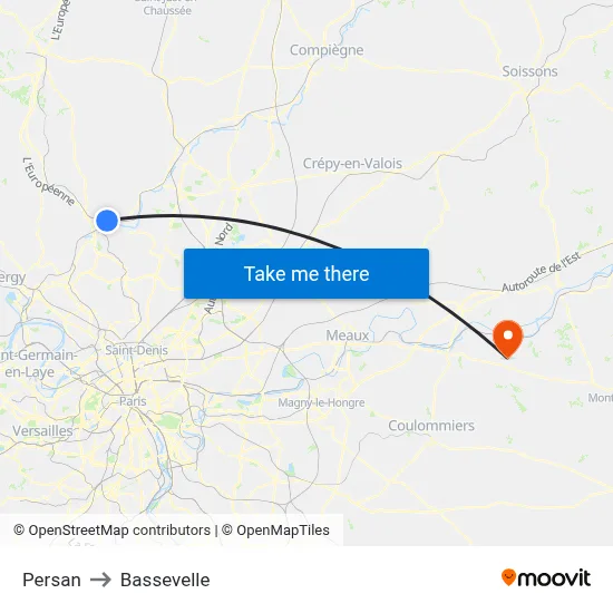 Persan to Bassevelle map