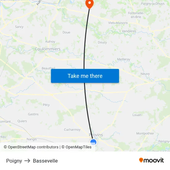 Poigny to Bassevelle map