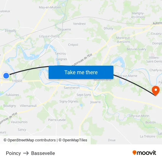 Poincy to Bassevelle map