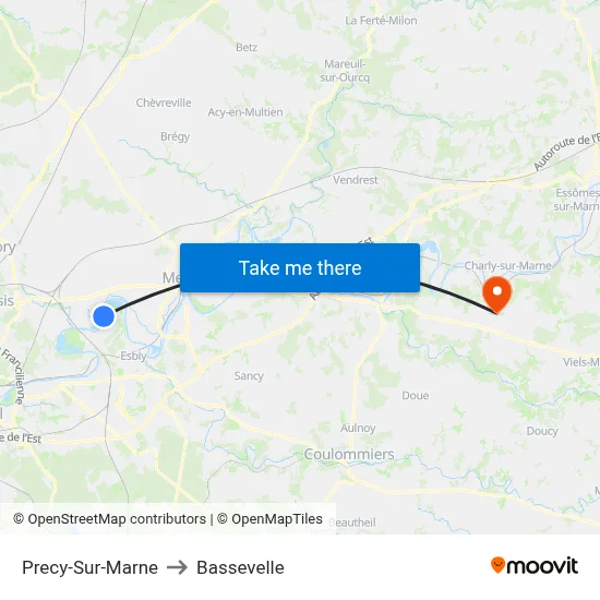 Precy-Sur-Marne to Bassevelle map