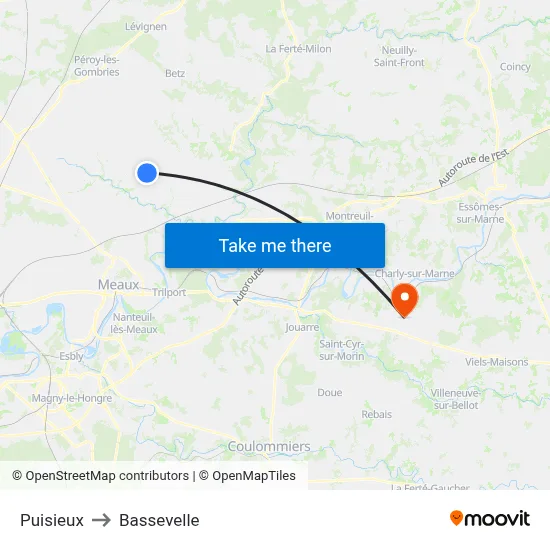 Puisieux to Bassevelle map