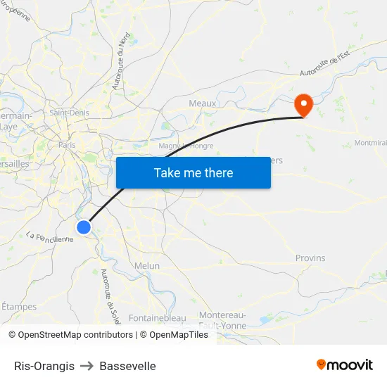 Ris-Orangis to Bassevelle map