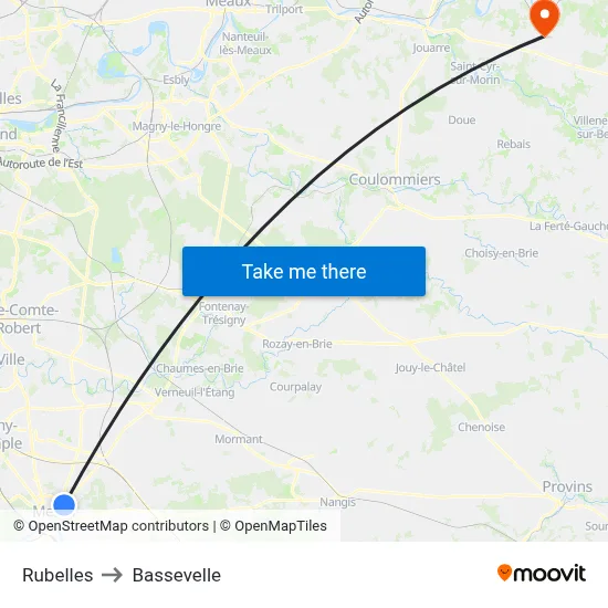 Rubelles to Bassevelle map