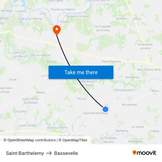 Saint-Barthelemy to Bassevelle map
