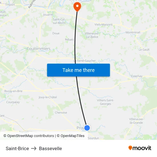 Saint-Brice to Bassevelle map