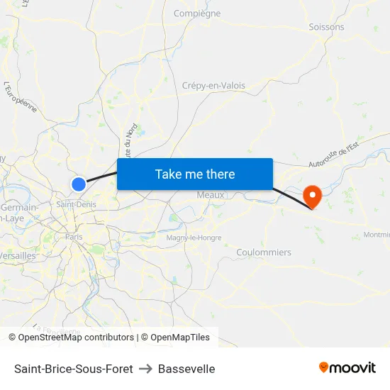 Saint-Brice-Sous-Foret to Bassevelle map