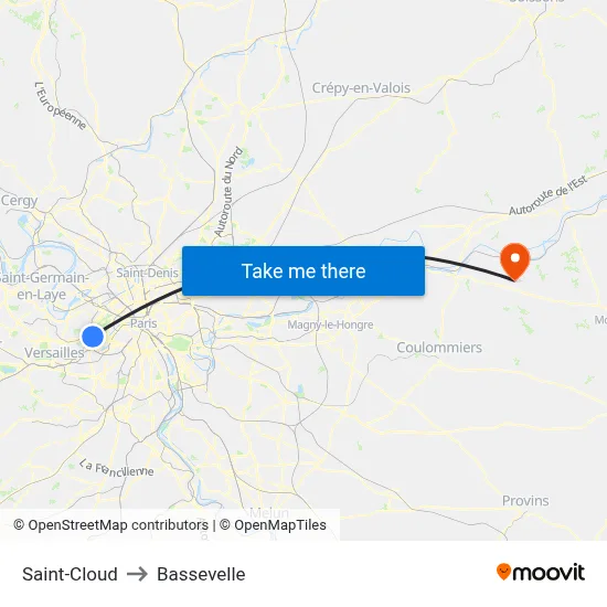 Saint-Cloud to Bassevelle map