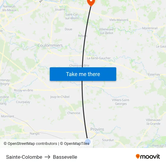Sainte-Colombe to Bassevelle map