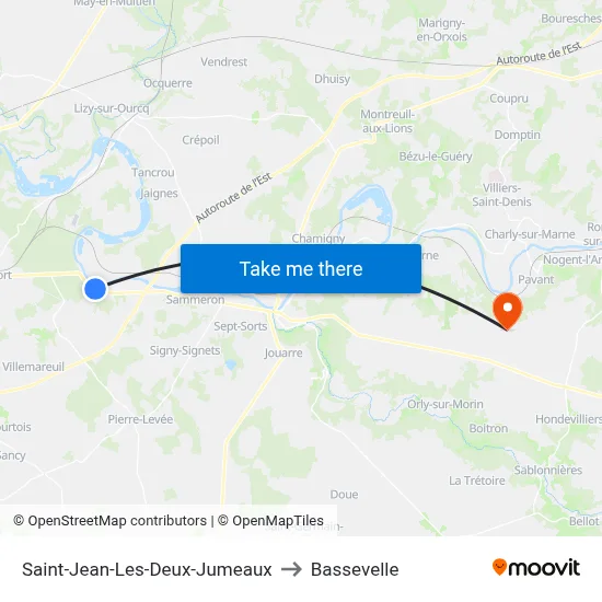 Saint-Jean-Les-Deux-Jumeaux to Bassevelle map