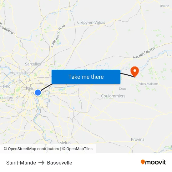Saint-Mande to Bassevelle map