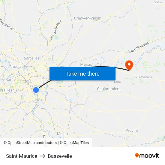 Saint-Maurice to Bassevelle map