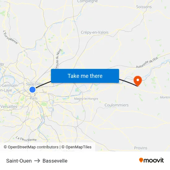 Saint-Ouen to Bassevelle map