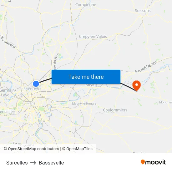Sarcelles to Bassevelle map