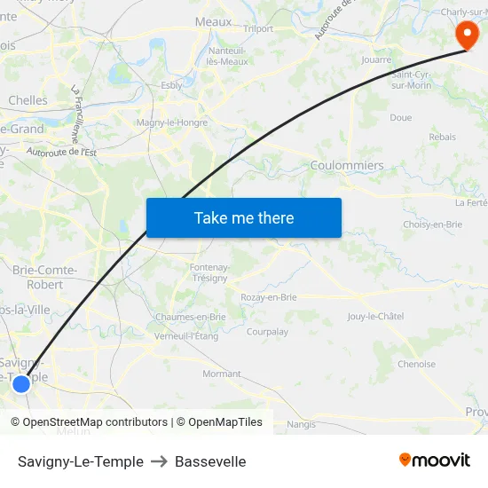 Savigny-Le-Temple to Bassevelle map