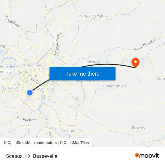 Sceaux to Bassevelle map