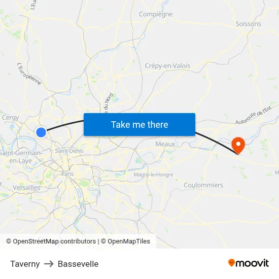 Taverny to Bassevelle map