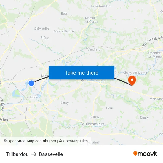 Trilbardou to Bassevelle map