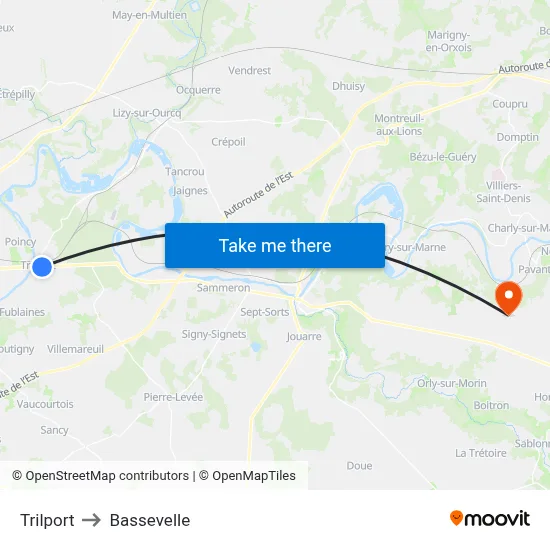 Trilport to Bassevelle map
