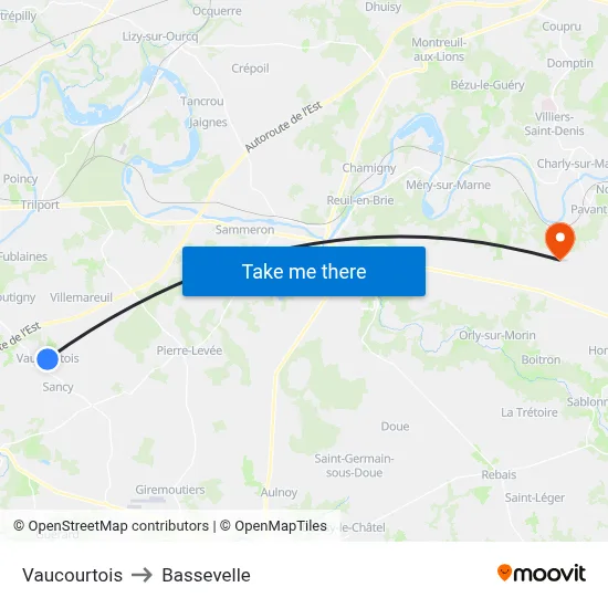 Vaucourtois to Bassevelle map