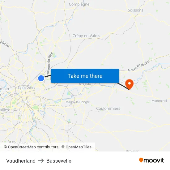 Vaudherland to Bassevelle map