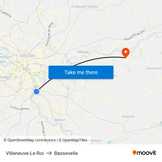 Villeneuve-Le-Roi to Bassevelle map