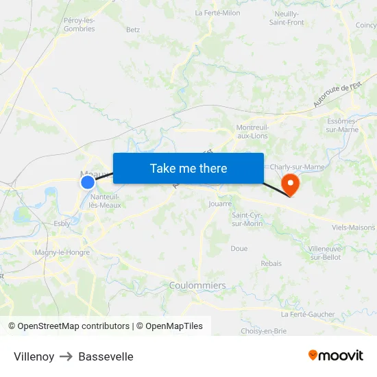 Villenoy to Bassevelle map