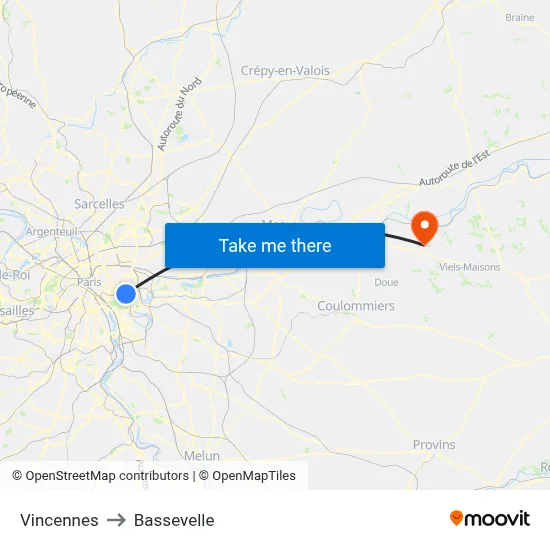 Vincennes to Bassevelle map