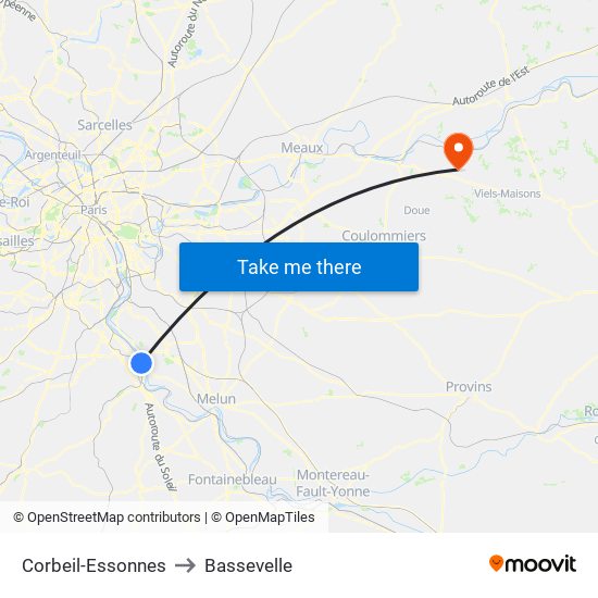 Corbeil-Essonnes to Bassevelle map