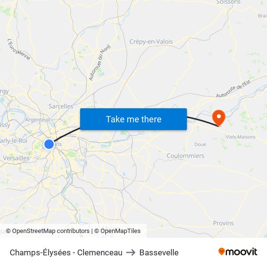 Champs-Élysées - Clemenceau to Bassevelle map