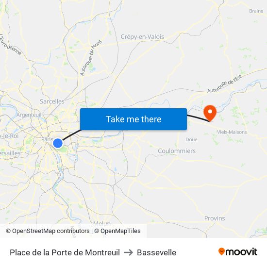 Place de la Porte de Montreuil to Bassevelle map